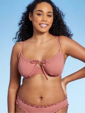 Shade & Shore Dusty Rose Shirred Bikini Top and Bottom 36c top and L bottom NWT